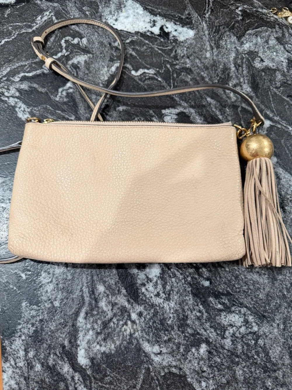 Tory Burch Blush Pebbled Leather Crossbody with Tassel
